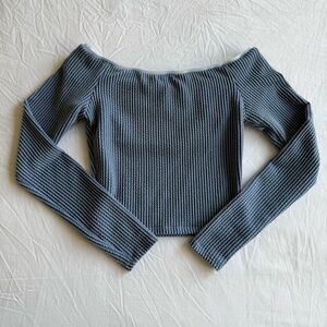 Women's Off-Shoulder Ribbed Sweater - Gray